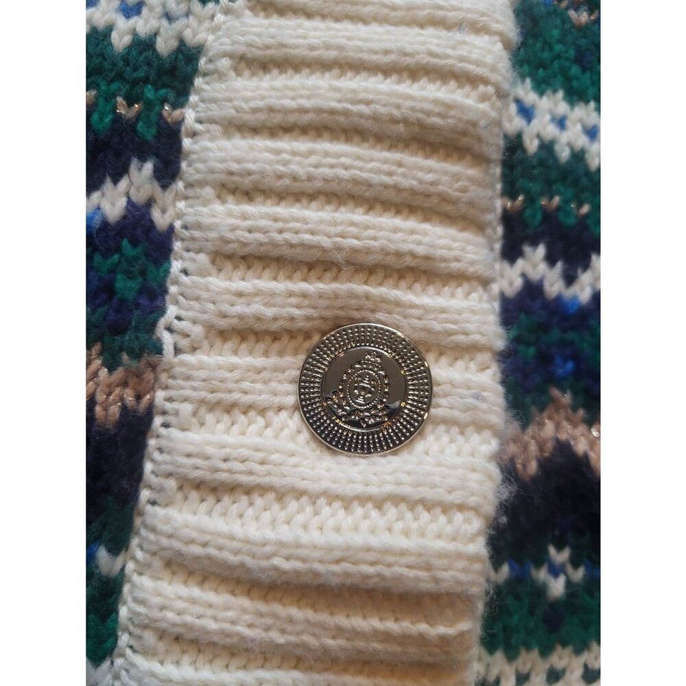 Talbots Sweater Jacket Women's Large Petite Fair Isle Metallic Preppy Colorful - Picture 6 of 7